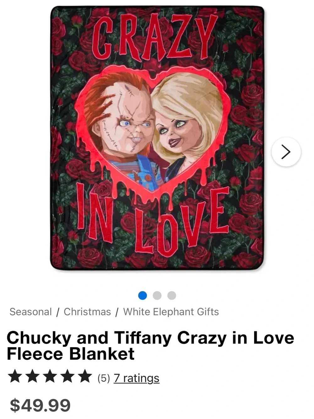 Crazy in Love Chucky & Tiffany Fleece Blanket - Black & Red Roses